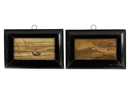 Paar Pietra dura-Plaketten mit maritimer Darstellung